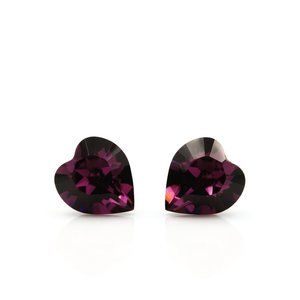 8mm Purple Swarovski Crystal Heart Earrings | Mini Heart Studs | Hypoallergenic